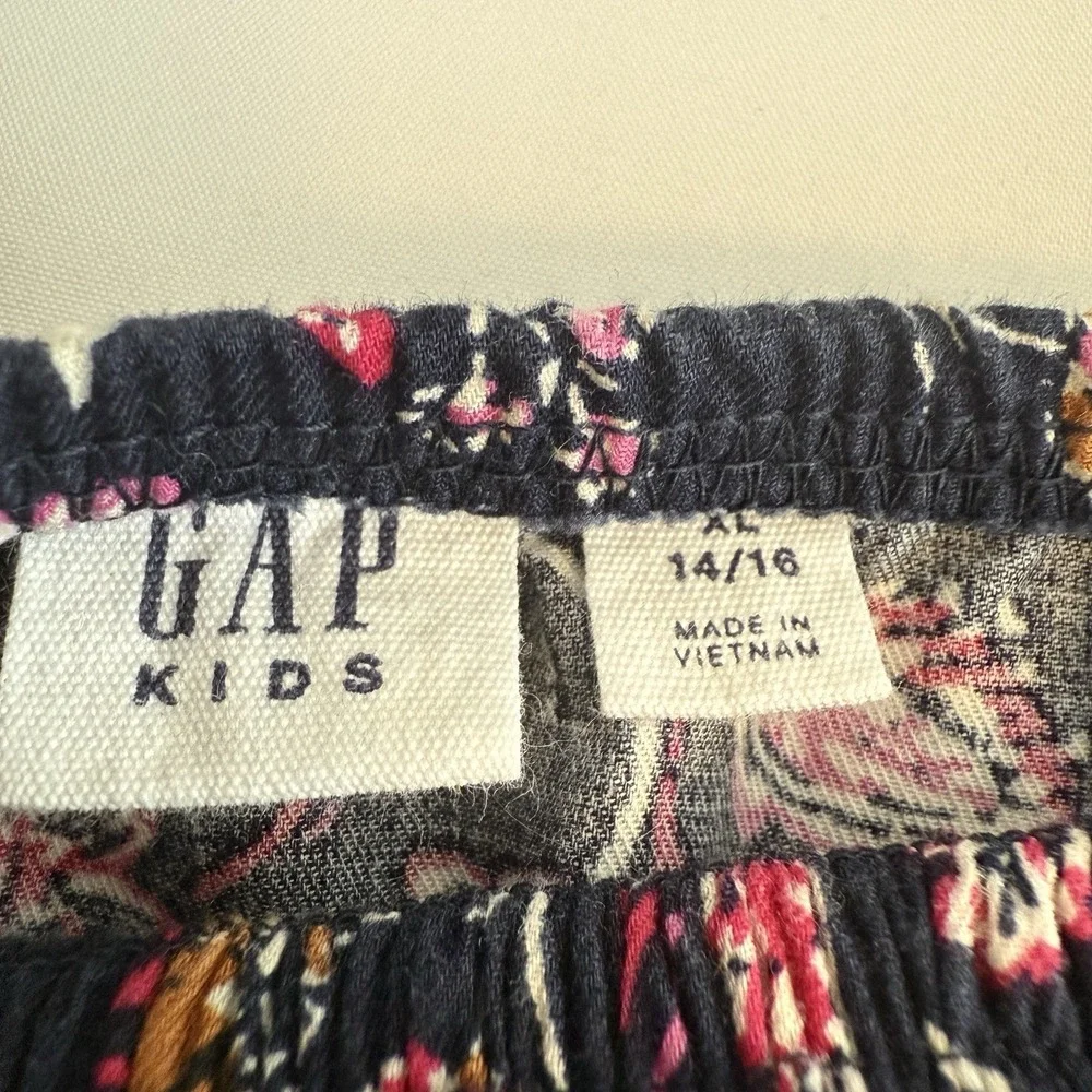 Gap Kids Floral Dress Girls XL 14/16 Navy Blue Smocked Long Sleeve Boho‎ Square